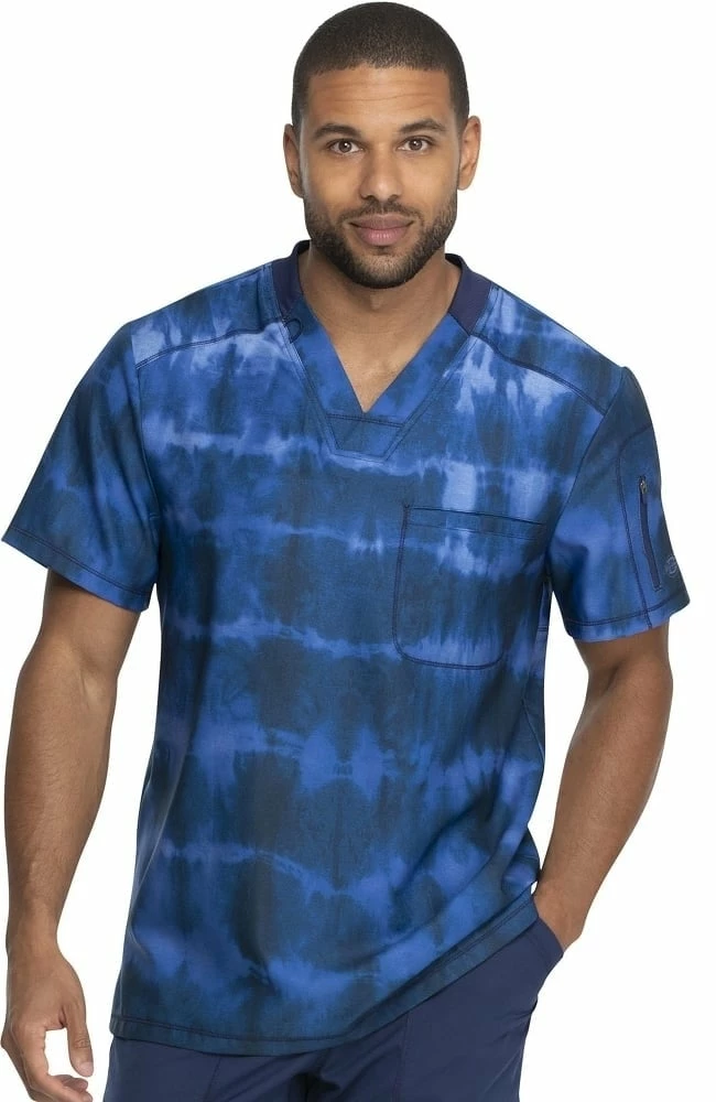 Dickies Clearance Men's Tie Dye Stripes Navy Print Scrub Top 3 Dickies Clearance Men's Tie Dye Stripes Navy Print Scrub Top