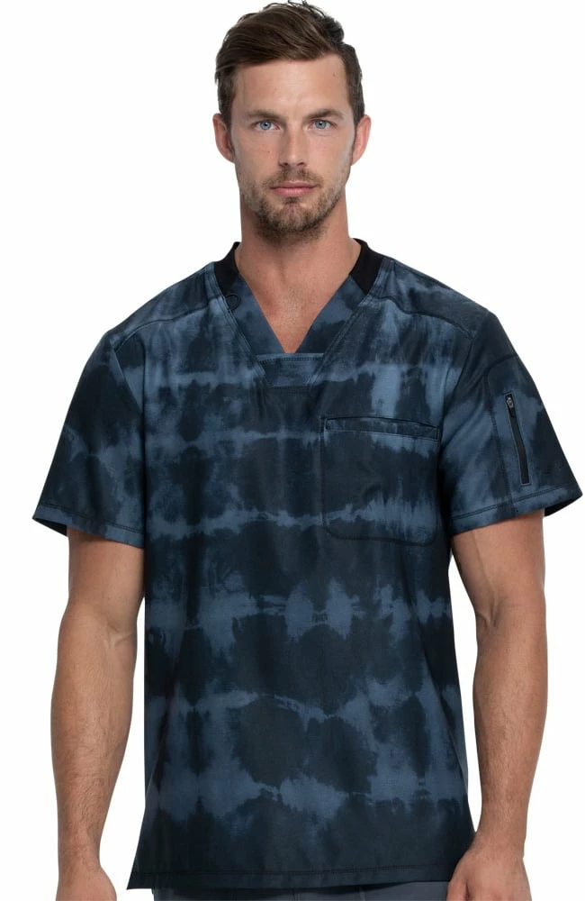 Dickies Clearance Men's Tie Dye Stripes Pewter Print Scrub Top 3 Dickies Clearance Men's Tie Dye Stripes Pewter Print Scrub Top