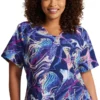 Dickies Women's Digital Waves Print Scrub Top -Cherokee Shop 1 di dk623 printdgw 650