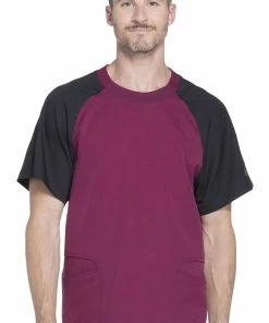 Dickies Clearance Men's Crew Neck Colorblock Raglan Sleeve Solid Scrub Top