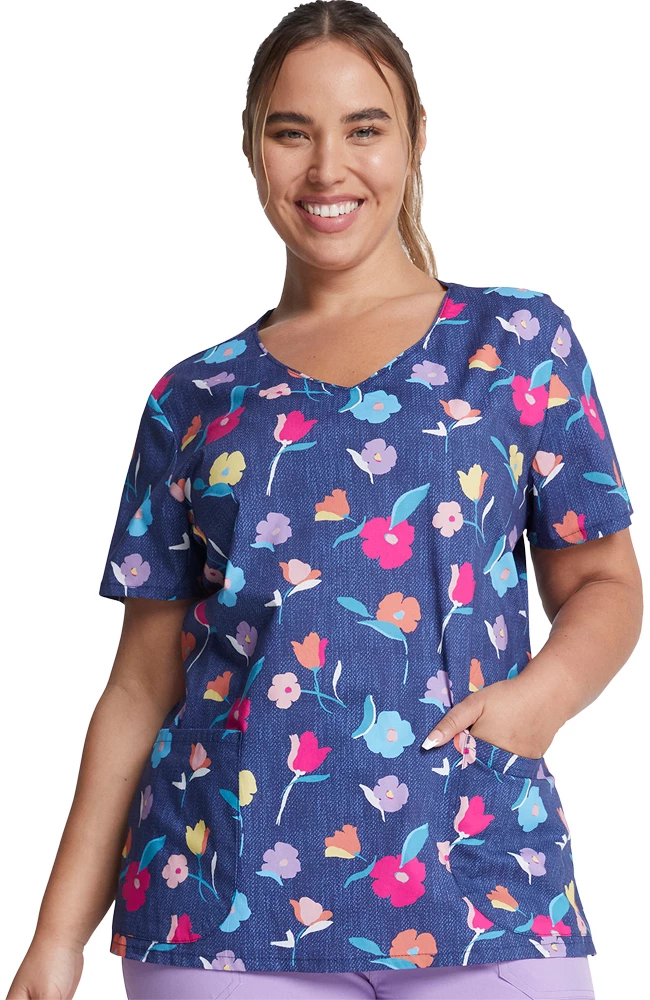 Dickies Clearance Women's Denim Garden Print Scrub Top 3 Dickies Clearance Women's Denim Garden Print Scrub Top
