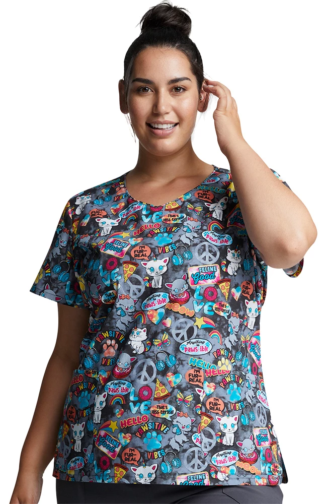 Dickies Clearance Women's Pawsitive Vibes Print Scrub Top 3 Dickies Clearance Women's Pawsitive Vibes Print Scrub Top