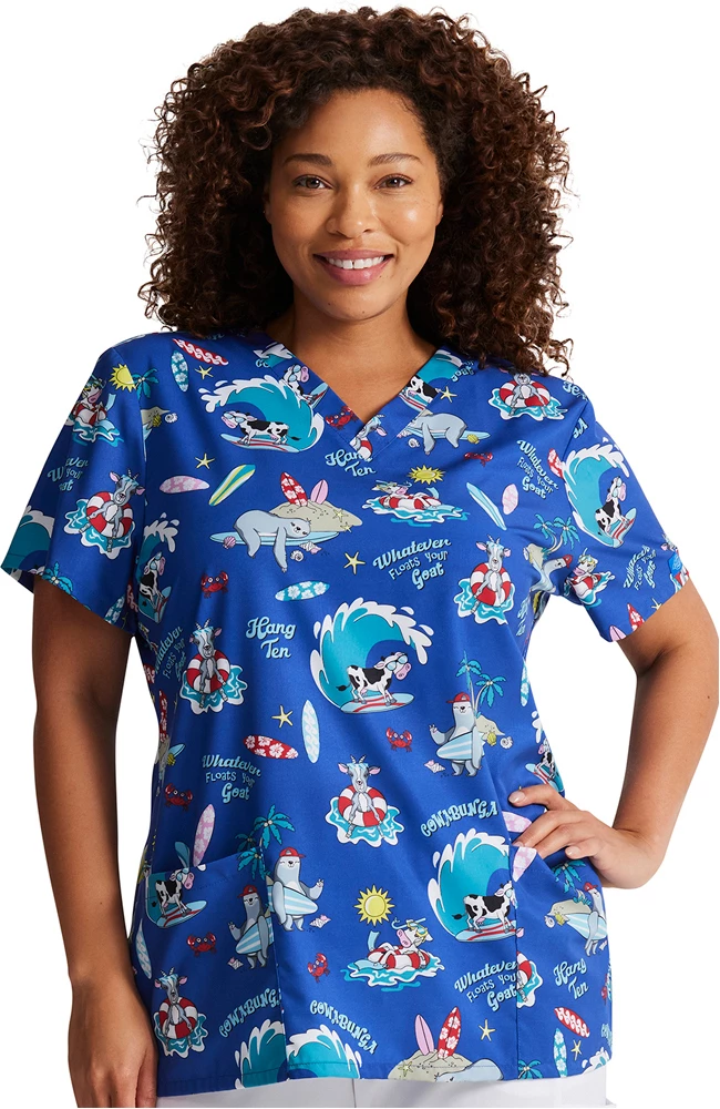 Dickies Women's Cowabunga Friends Print Scrub Top 3 Dickies Women's Cowabunga Friends Print Scrub Top