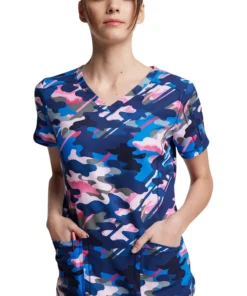 Dickies Women's V-Neck Camo In Line Print Scrub Top