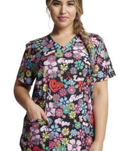 Dickies Women's V-Neck Love Hope Heal Print Scrub Top