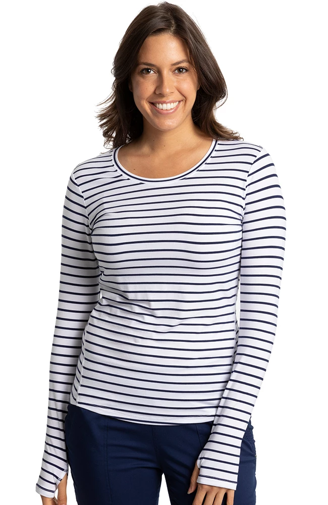 Healing Hands Clearance Women's Mackenzie White & Navy Stripe Print Underscrub 3 Healing Hands Clearance Women's Mackenzie White & Navy Stripe Print Underscrub
