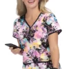 Koi Clearance Women's Eve Y-Neck Hippie Garden Print Scrub Top -Cherokee Shop 1 ko 1007pr printclearancehpg 650