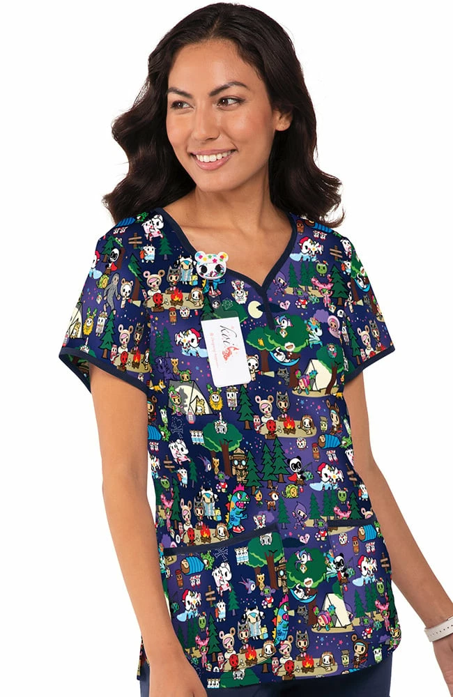 Koi Clearance Women's Eve Summer Camp Print Scrub Top 3 Koi Clearance Women's Eve Summer Camp Print Scrub Top