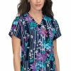 Koi Clearance Women's Early Energy Striped Floral Print Scrub Top -Cherokee Shop 1 ko 1029pr printclearancesfo 650