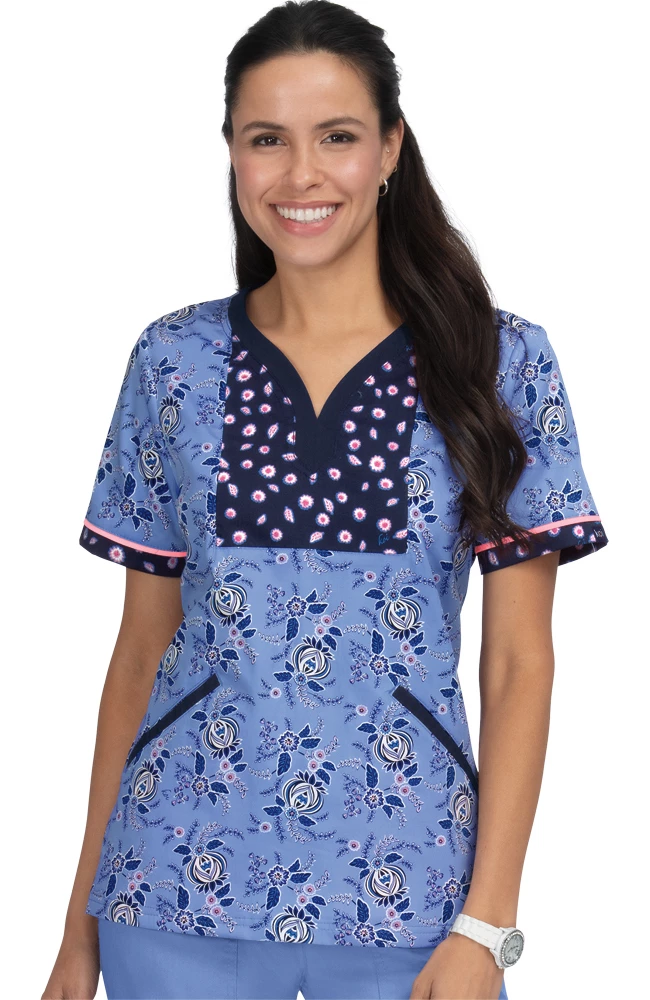 Koi Clearance Women's Lennon Heart Shaped Neck Vintage Floral Print Scrub Top 3 Koi Clearance Women's Lennon Heart Shaped Neck Vintage Floral Print Scrub Top