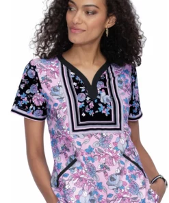 Koi Clearance Women's Luisa Enchanted Garden Print Scrub Top