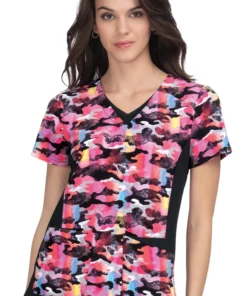 Koi Clearance Women's Nadi V-Neck Colorful Camo Print Scrub Top