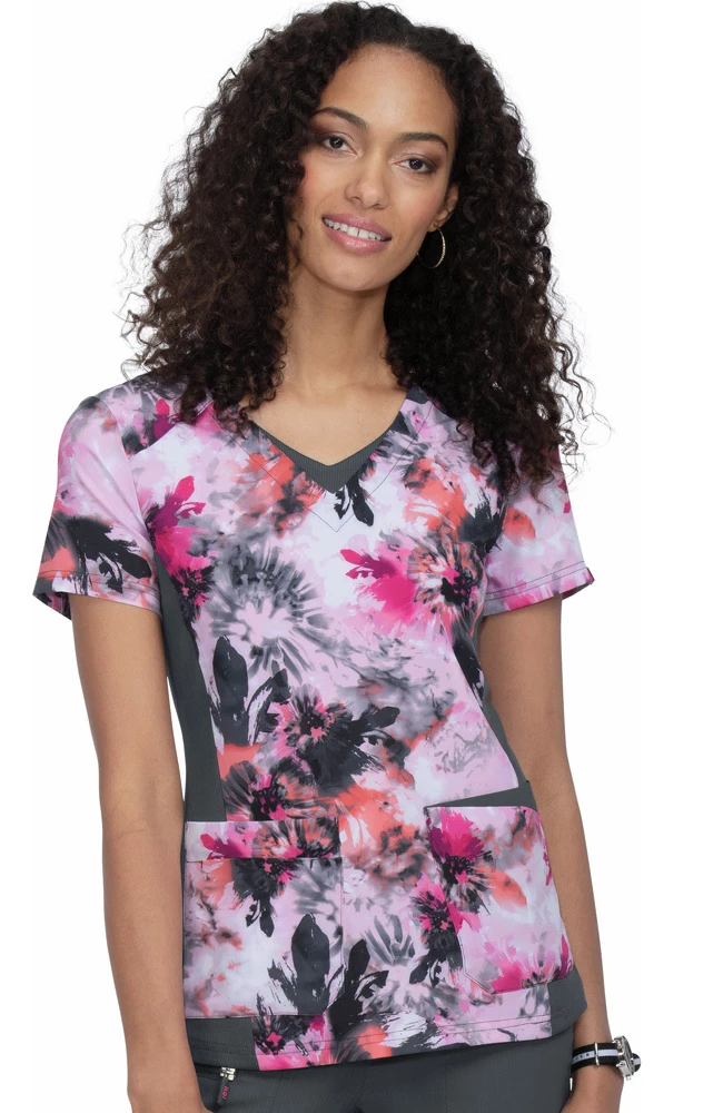 Koi Clearance Women's Nadi Tie Dye Floral Print Scrub Top 3 Koi Clearance Women's Nadi Tie Dye Floral Print Scrub Top