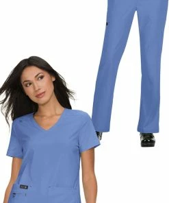 Koi Women's Becca V-Neck Solid Scrub Top & Laurie Yoga Scrub Pant Set