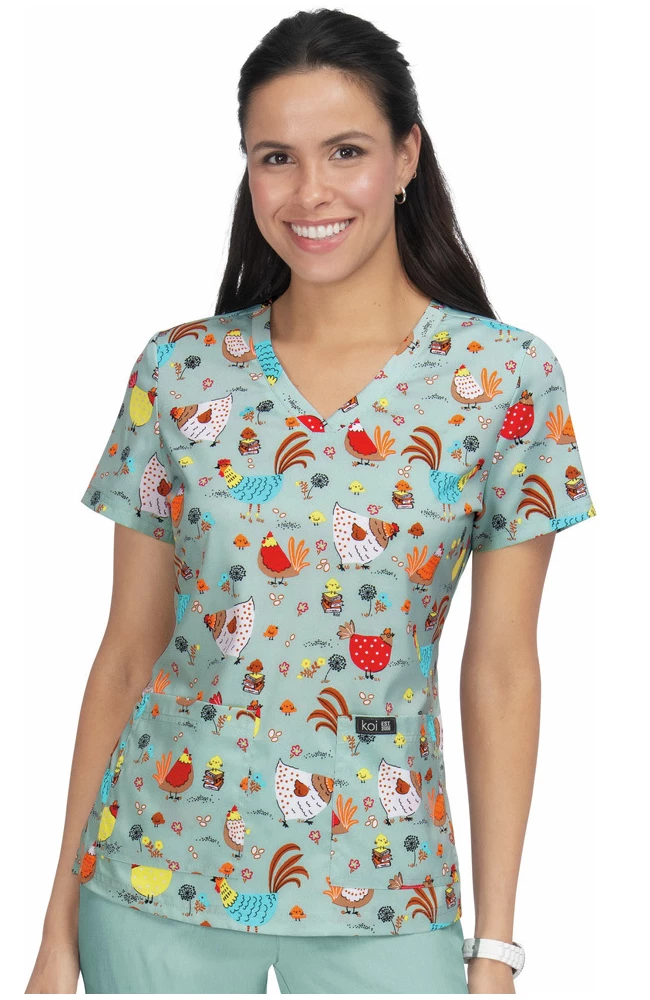 Koi Clearance Women's Leslie Chicks With Glasses Print Scrub Top 3 Koi Clearance Women's Leslie Chicks With Glasses Print Scrub Top