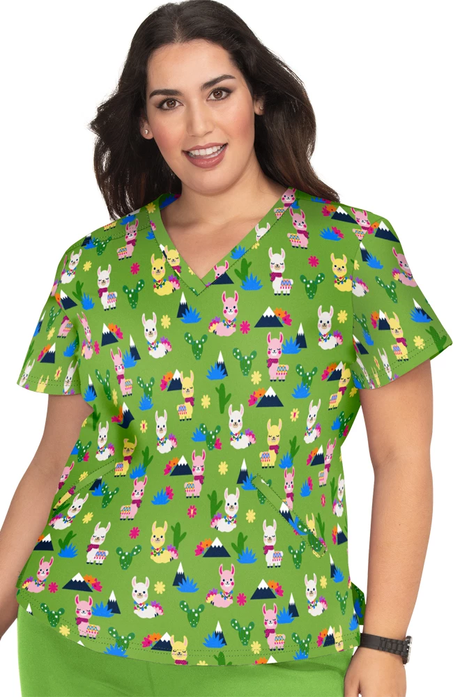 Koi Women's Doll V-Neck Spring Llama Print Scrub Top 3 Koi Women's Doll V-Neck Spring Llama Print Scrub Top
