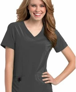 Urbane Women's Motivate V-Neck Solid Scrub Top With Tonal Stitching