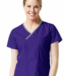 Maevn Uniforms Women's Y-Neck Mock Wrap Solid Scrub Top
