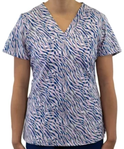 Maevn Uniforms Clearance Women's Curved V-Neck Animalia Print Top