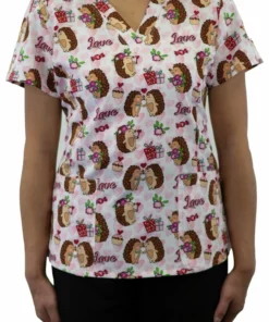 Maevn Uniforms Women's Hedgehog Honey Print Scrub Top
