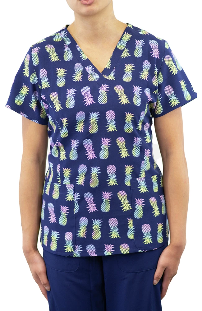 Maevn Uniforms Women's Curved V-Neck Tropical Paradise Print Top 3 Maevn Uniforms Women's Curved V-Neck Tropical Paradise Print Top