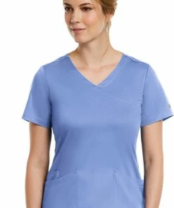 Maevn Uniforms Women's Mock Wrap Knit Panel Solid Scrub Top