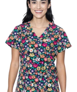 Med Couture Women's Vicky Daisy Fields Print Scrub Top