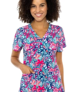 Med Couture Women's Vicky Floral Tropical Print Scrub Top