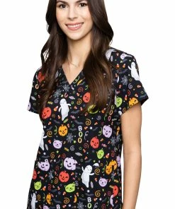 Med Couture Women's Vicky Halloween Party Print Scrub Top