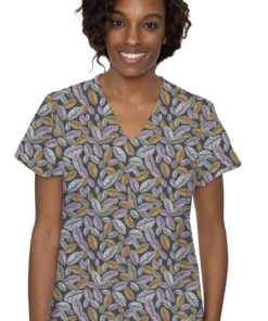 Med Couture Women's Vicky Geo Leaflets Print Scrub Top