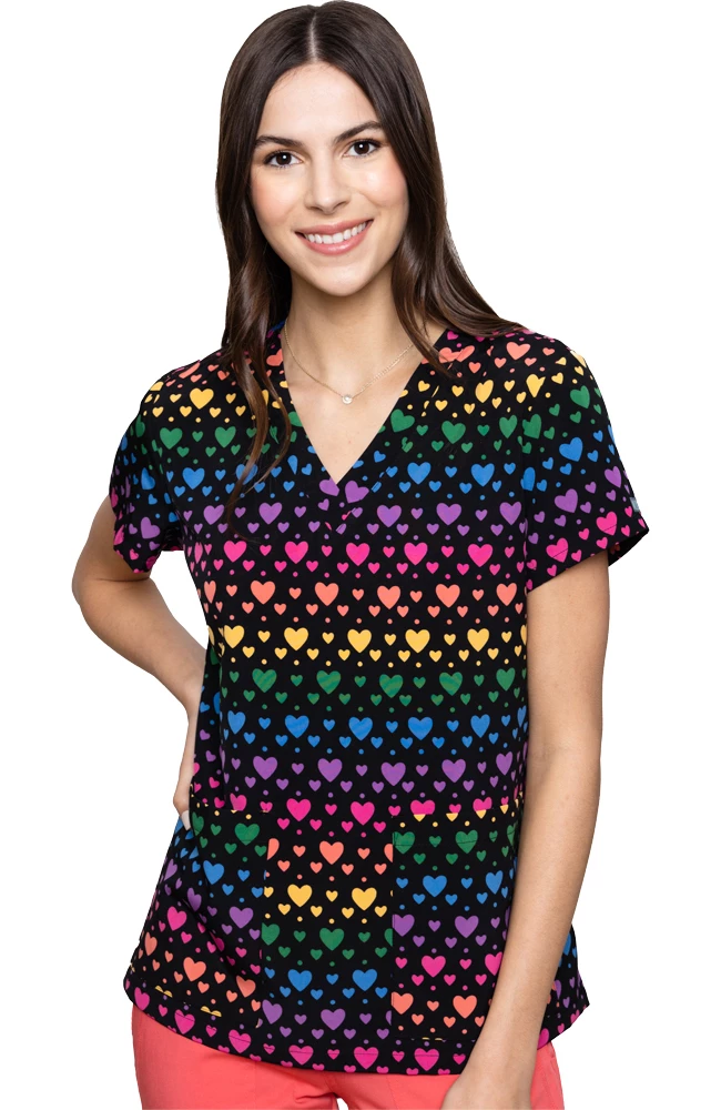 Med Couture Women's Vicky Rainbow Heart Print Scrub Top 3 Med Couture Women's Vicky Rainbow Heart Print Scrub Top