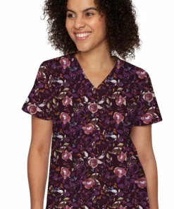 Med Couture Women's Vicky Rosarium Print Scrub Top