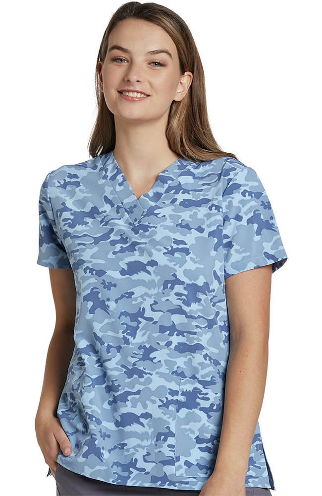 White Cross Clearance Women's Blue And Khaki Print Scrub Top 3 White Cross Clearance Women's Blue And Khaki Print Scrub Top