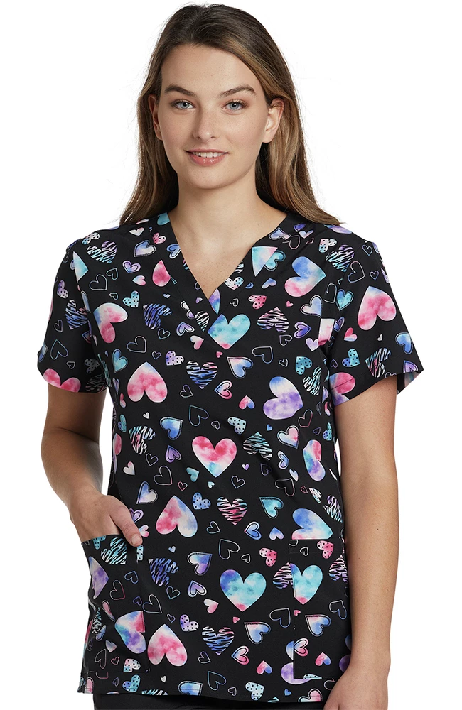 White Cross Clearance Women's Heart Mix Print Scrub Top 3 White Cross Clearance Women's Heart Mix Print Scrub Top
