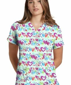 White Cross Clearance Women's I Love You Print Scrub Top