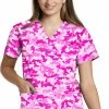 White Cross Clearance Women's Love Rose Camo Print Scrub Top