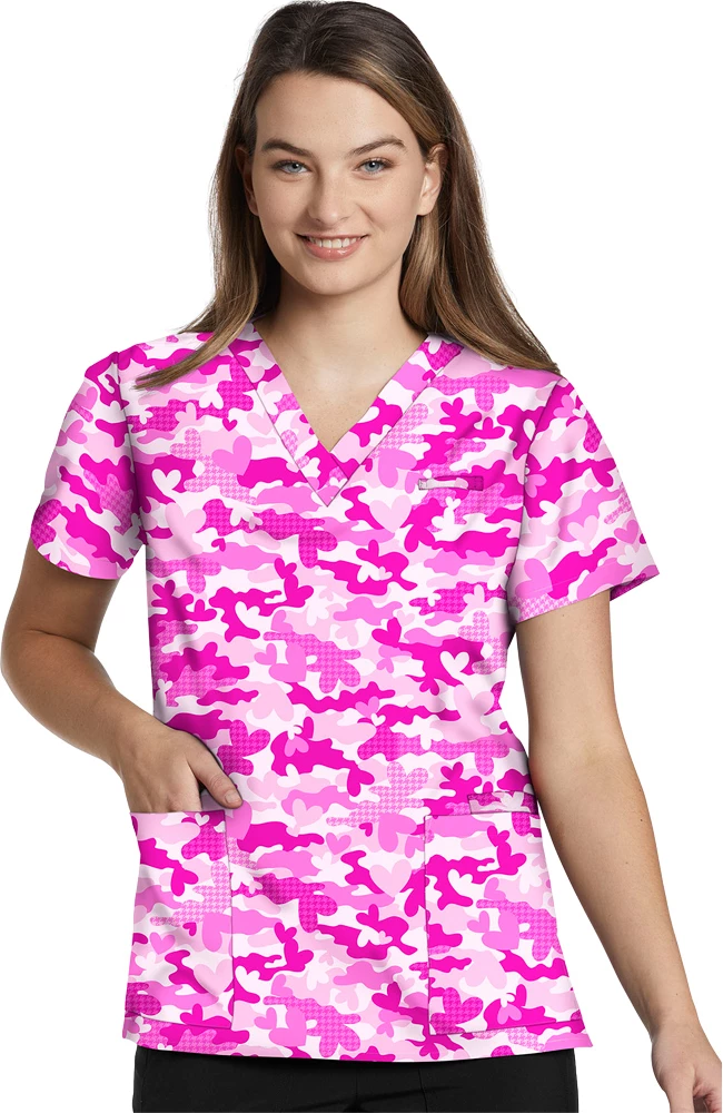 White Cross Clearance Women's Love Rose Camo Print Scrub Top 3 White Cross Clearance Women's Love Rose Camo Print Scrub Top