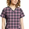 White Cross Clearance Women's Orchid Plaid Print Scrub Top -Cherokee Shop 1 wc 618 printclearanceocp 650
