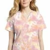 White Cross Clearance Women's Pink Tie Dye Print Scrub Top