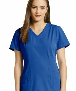 White Cross Women's Shaped V-Neck Solid Scrub Top With Pockets