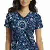 White Cross Clearance Women's Geo Blue Print Scrub Top -Cherokee Shop 1 wc 725 printclearancegeb 650
