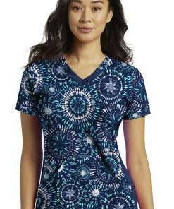 White Cross Clearance Women's Geo Blue Print Scrub Top