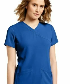 White Cross Women's Mock Wrap Stretch Panel Solid Scrub Top