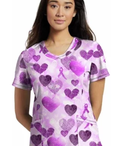 White Cross Clearance Women's Power Of Love Print Scrub Top
