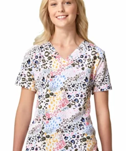WonderWink Clearance Women's Been Spotted Print Scrub Top