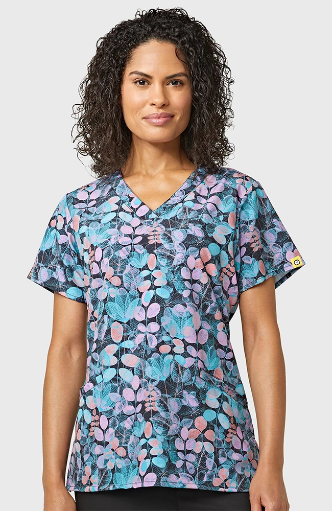 WonderWink Women's V-Neck Oshibana Print Scrub Top 3 WonderWink Women's V-Neck Oshibana Print Scrub Top