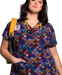 WonderWink Clearance Women's Geo Mio Print Scrub Top