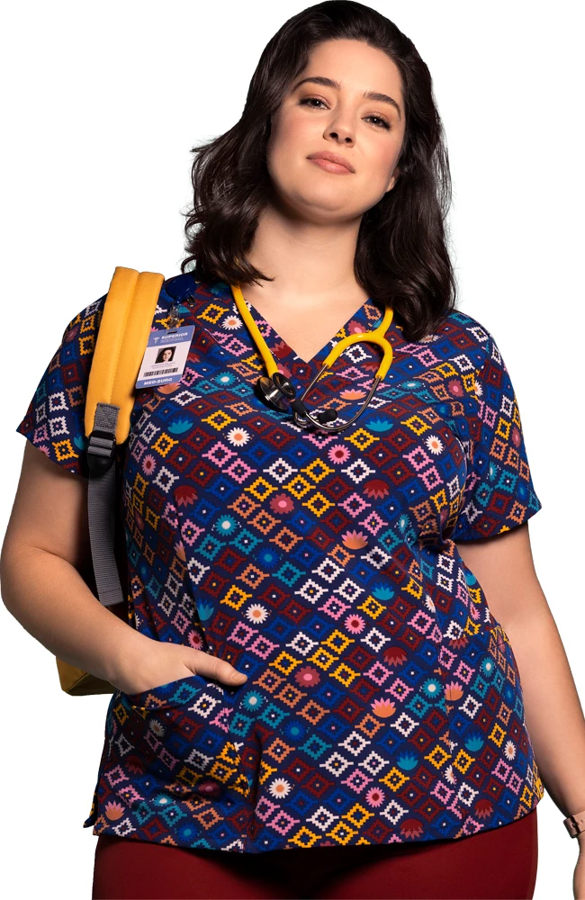 WonderWink Clearance Women's Geo Mio Print Scrub Top 3 WonderWink Clearance Women's Geo Mio Print Scrub Top