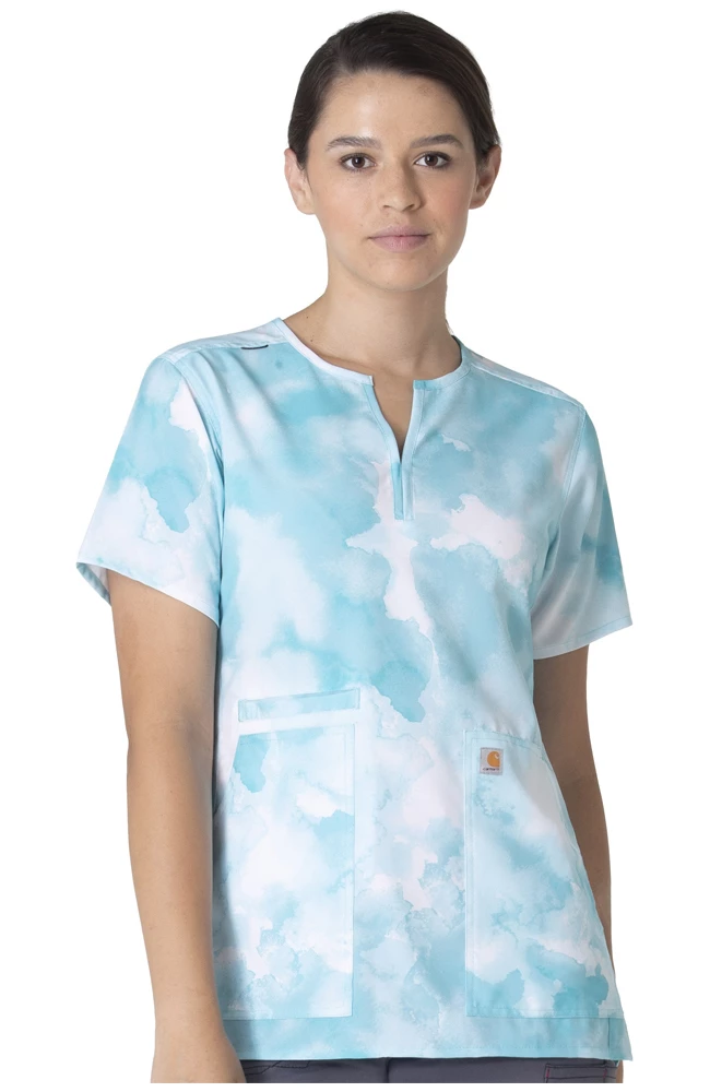 Carhartt Women's Notch Neck Watercolor Sea Print Scrub Top 3 Carhartt Women's Notch Neck Watercolor Sea Print Scrub Top