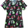 Zoe And Chloe Clearance Women's Wrecking Bells Print Scrub Top -Cherokee Shop 1 wk z12202 printclearancewkb 650